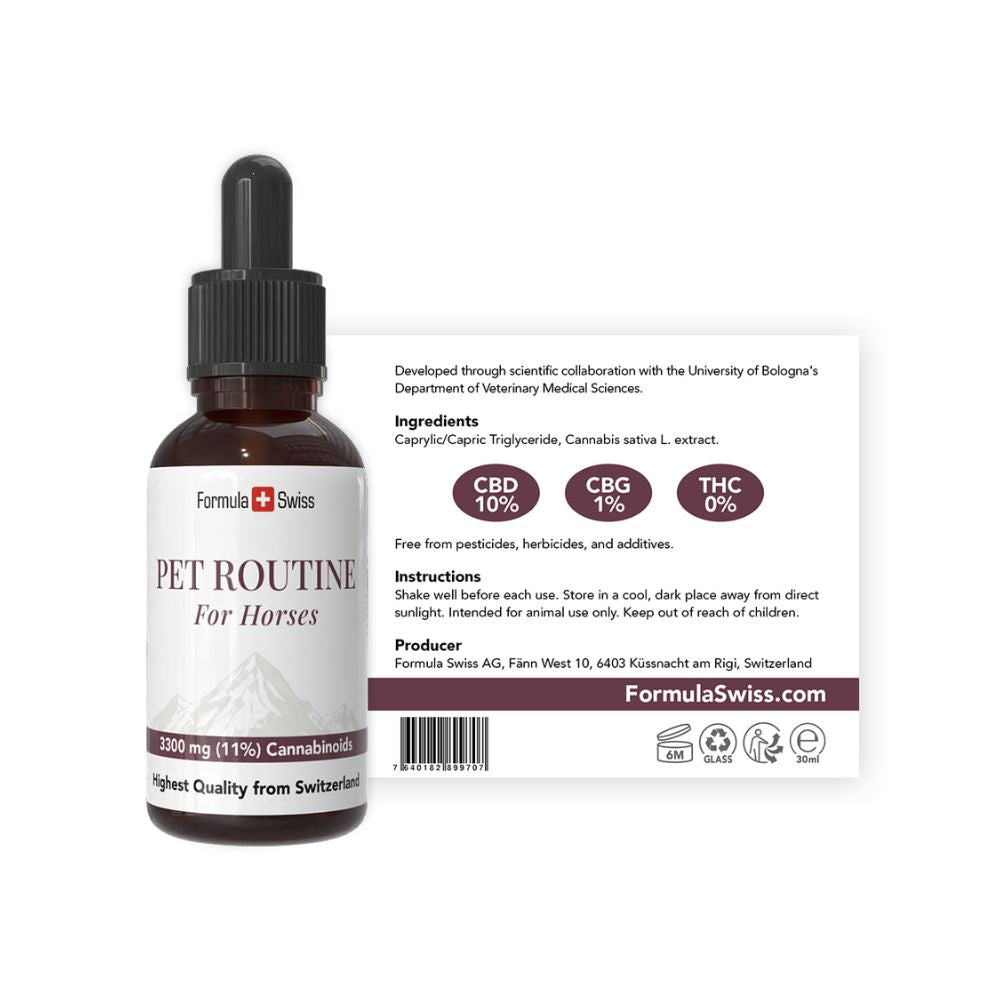 Formula Swiss Pet Routine за коне – CBD масло 10% CBD: бутилка с етикет