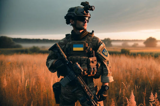 Украински войник с пълно бойно снаряжение