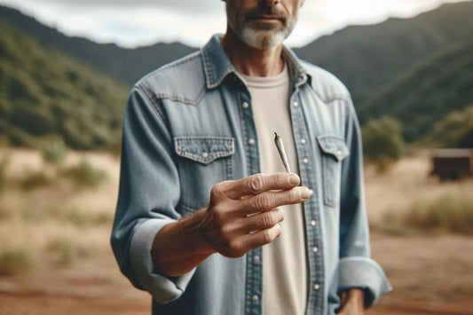 Мъж на средна възраст държи канабис