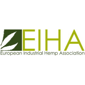Лого на Европейската асоциация на индустриалния коноп (EIHA) със символ на зелено листо и име на организация.