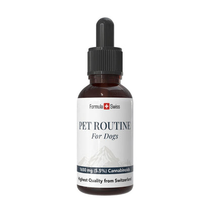 Бутилка Pet Routine за кучета с бял етикет на бял фон