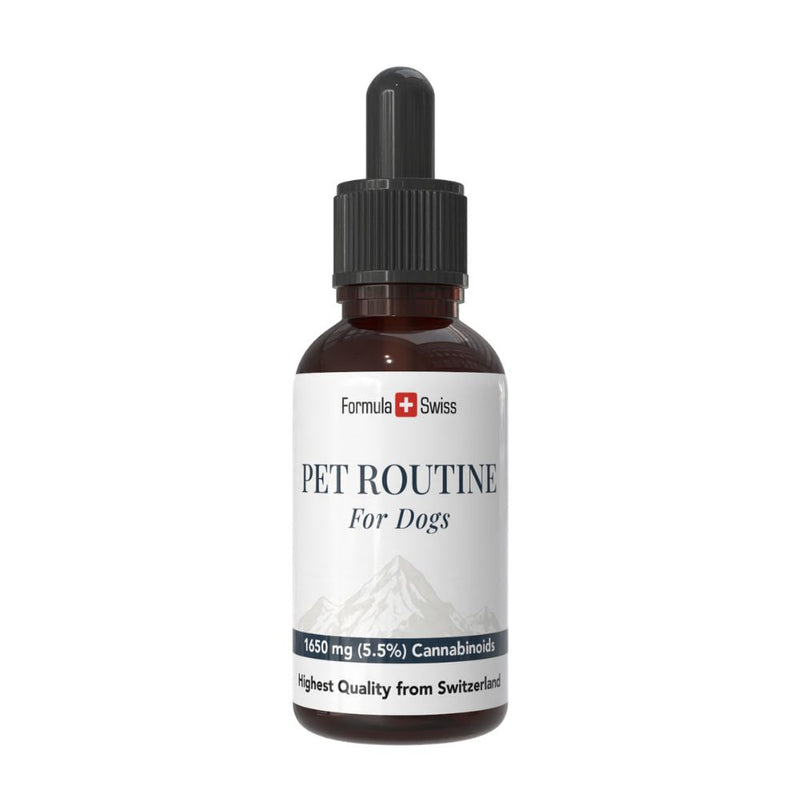 Бутилка Pet Routine за кучета с бял етикет на бял фон