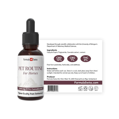 Formula Swiss Pet Routine за коне – CBD масло 10% CBD: бутилка с етикет