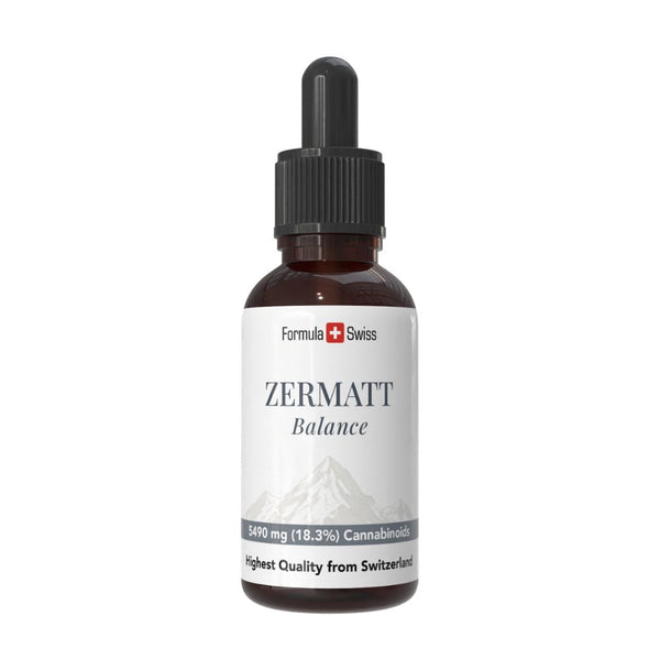 Бутилка CBD масло Zermatt с марката Formula Swiss на бял фон