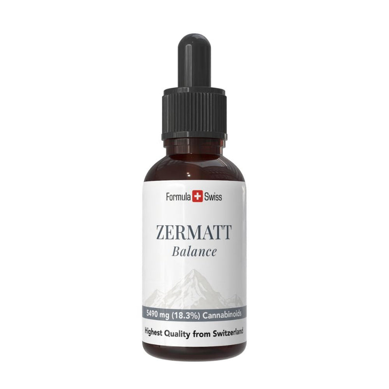 Бутилка CBD масло Zermatt с марката Formula Swiss на бял фон